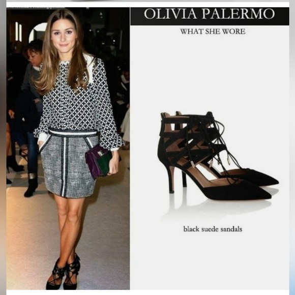 AQUAZZURA FIRENZE "Belgravia" 3" Pumps Lace Up Black Suede  Size 37.5 US7 - Picture 2 of 7